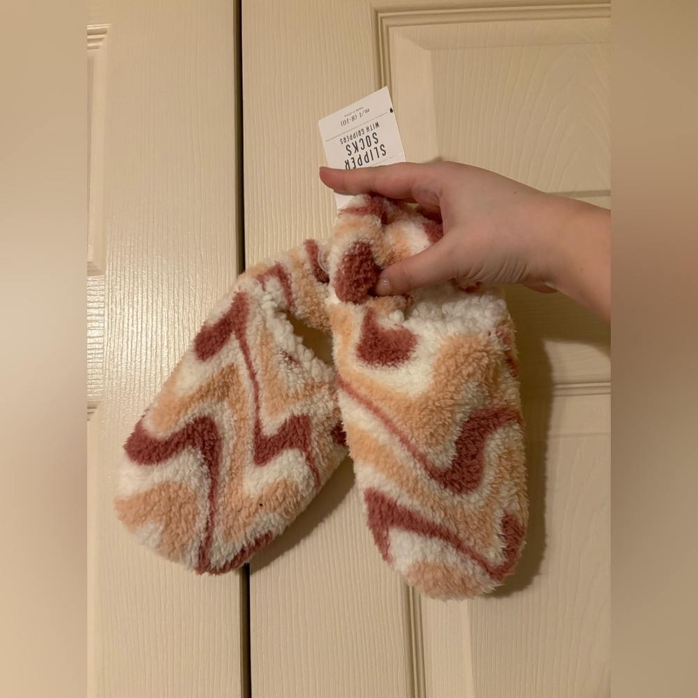 Target pink, white and beige slipper socks